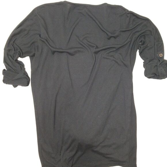 Lulu's Twisted Deep V Roll Tab Shirt Black Small - Picture 2 of 7